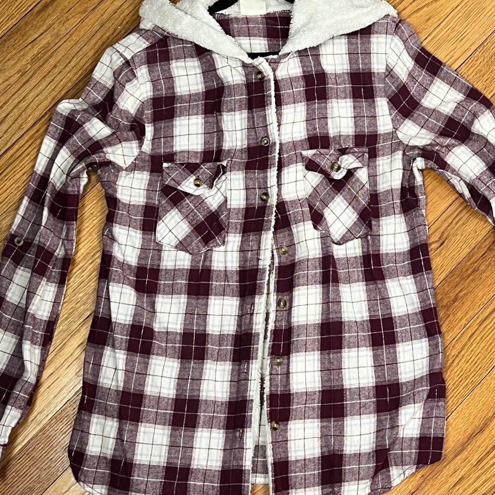 Passport Hooded Plaid Button-Down Shirt - White & Burgundy